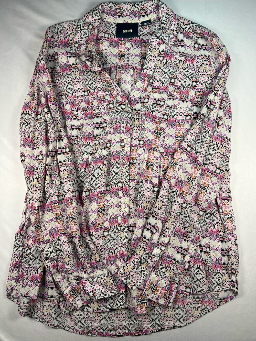 Maeve Pink and Cream Printed Button-Down Shirt